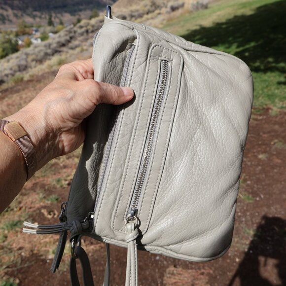 Faux Leather, Grey, Crossbody Bag, 9" x 8" - Picture 8 of 13